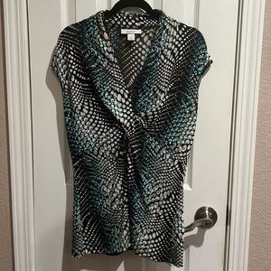 Dressbarn sleeveless top Sz Medium bright and sparkly! Brown, cream, teal